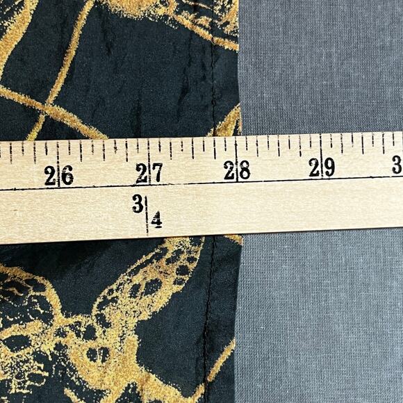 Perry Richards Silk Shirt Mens Medium Black Yellow Abstract Print Button Up Club - Picture 9 of 10